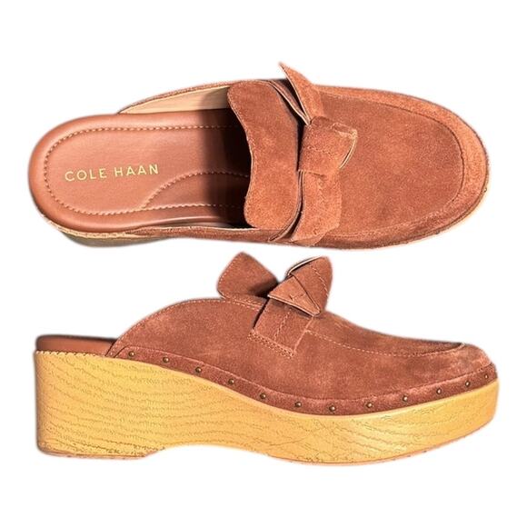 Cole Haan Brown Suede Mules with Bow - Size Women's 8 - Picture 1 of 5